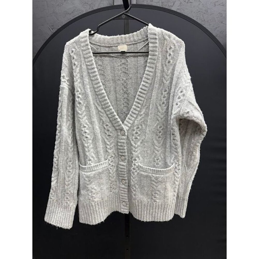 A New Day Grey Cable Knit Rhinestone Button Cardigan